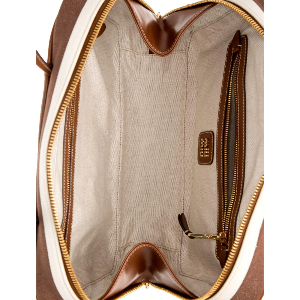 Miu Miu Brown White Striped Canvas Calfskin Large Beau